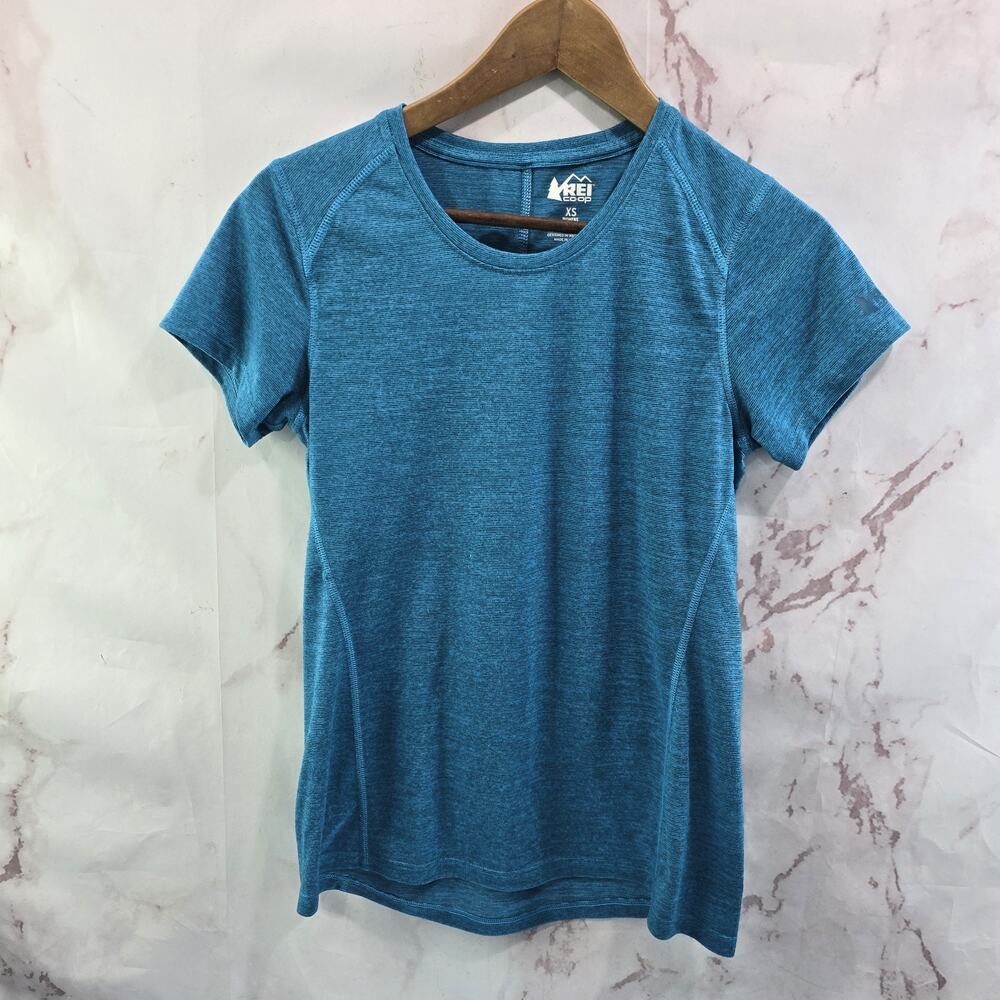 REI Co Op Shirt Womens XS Blue Tech Short Sleeve Active Hiking Striped Panel